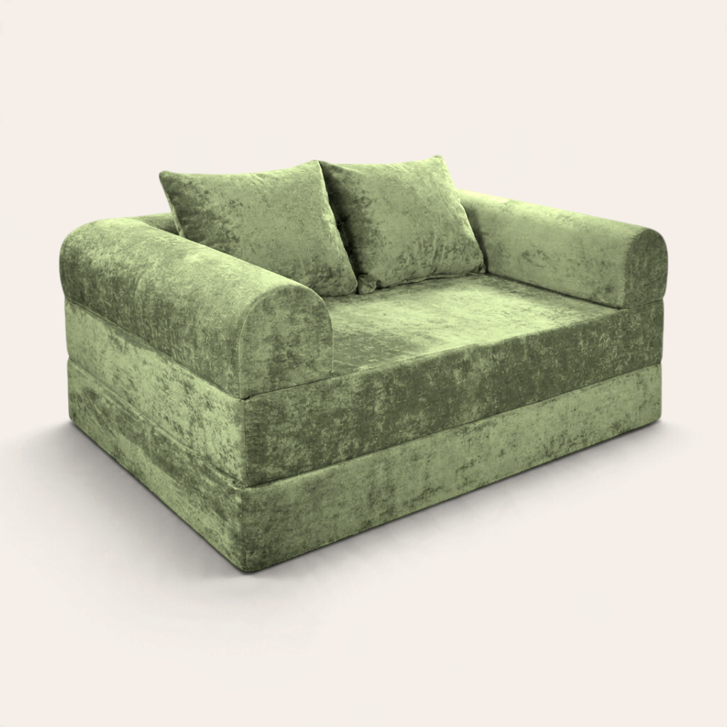 Sofá cama modular Naap Concept Teddy en color verde con textura suave y diseño sin esquinas rígidas