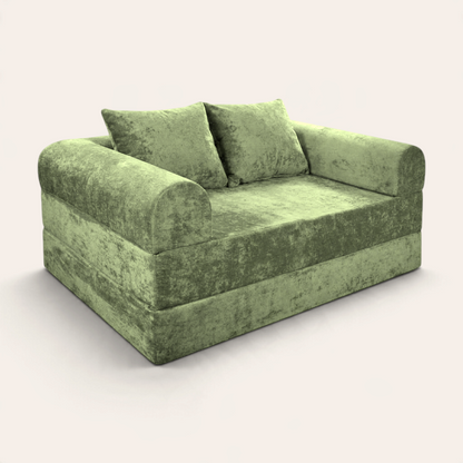 Sofá cama modular Naap Concept Teddy en color verde con textura suave y diseño sin esquinas rígidas