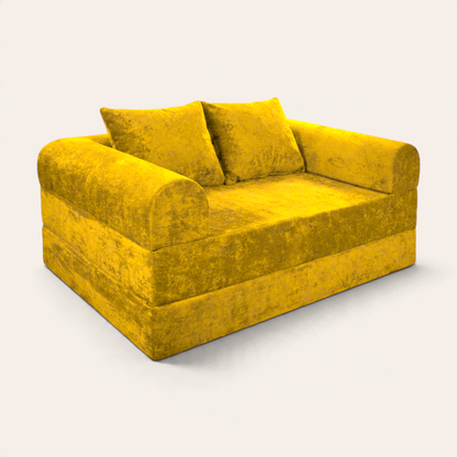 Sofá cama modular Naap Concept color amarillo con textura suave y diseño versátil sin esquinas duras