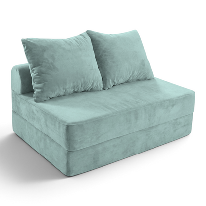 Sofá cama matrimonial Naap Concept de espuma color verde menta con diseño modular y dos cojines de respaldo