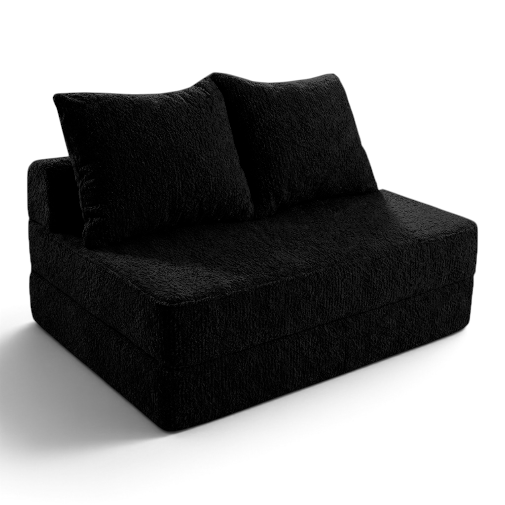Sofá cama matrimonial Naap Concept color negro, fabricado en espuma de alta densidad con textura suave y diseño modular.