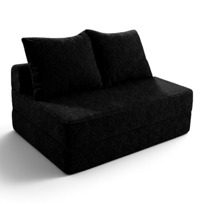 Sofá cama matrimonial Naap Concept color negro, fabricado en espuma de alta densidad con textura suave y diseño modular.