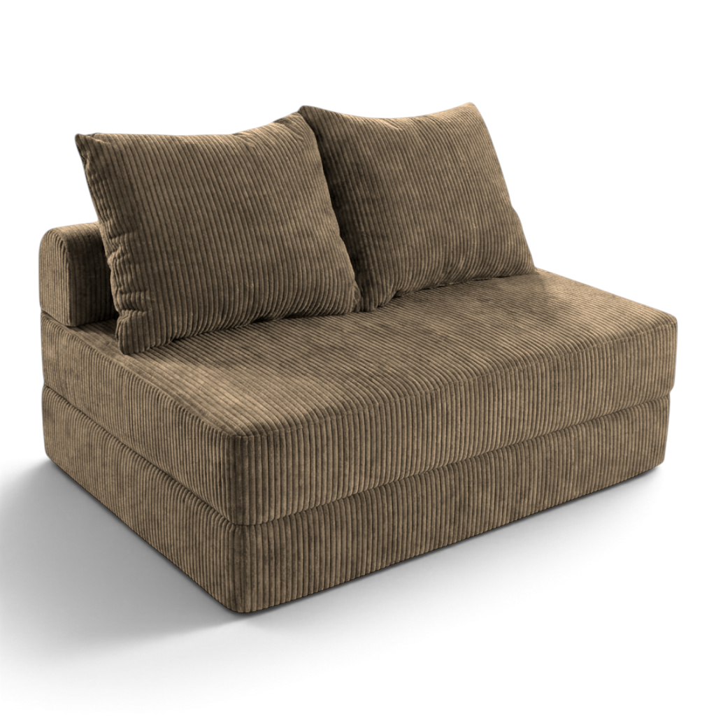Sofá cama matrimonial Naap Concept de espuma color café con textura de pana y diseño ergonómico sin estructuras duras