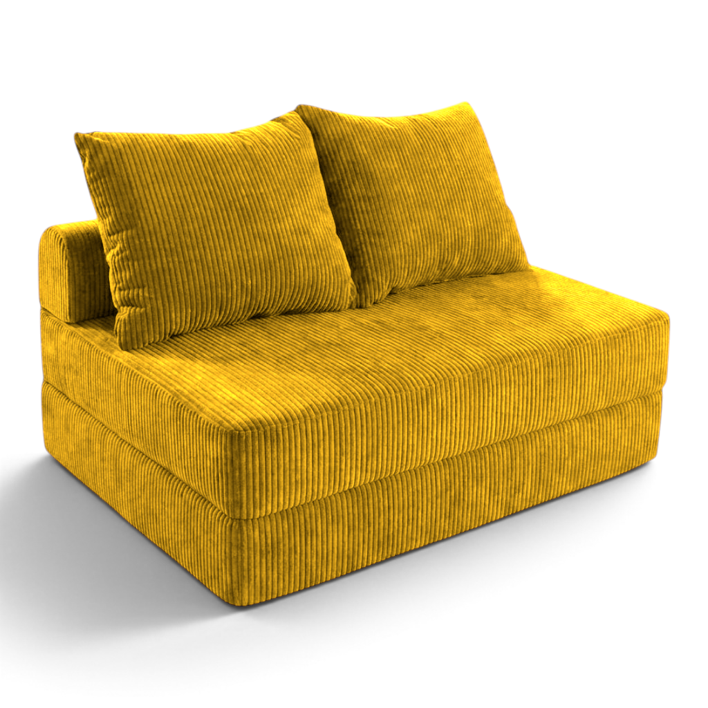 Sofá cama matrimonial Naap Concept de espuma color amarillo mostaza con textura de pana y diseño modular sin estructura