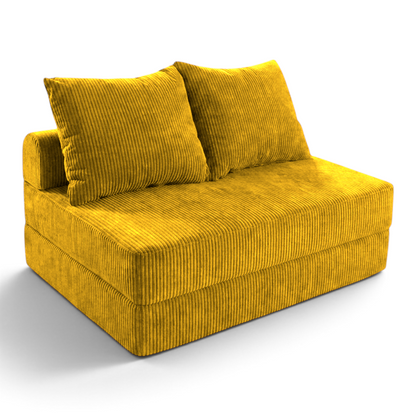 Sofá cama matrimonial Naap Concept de espuma color amarillo mostaza con textura de pana y diseño modular sin estructura