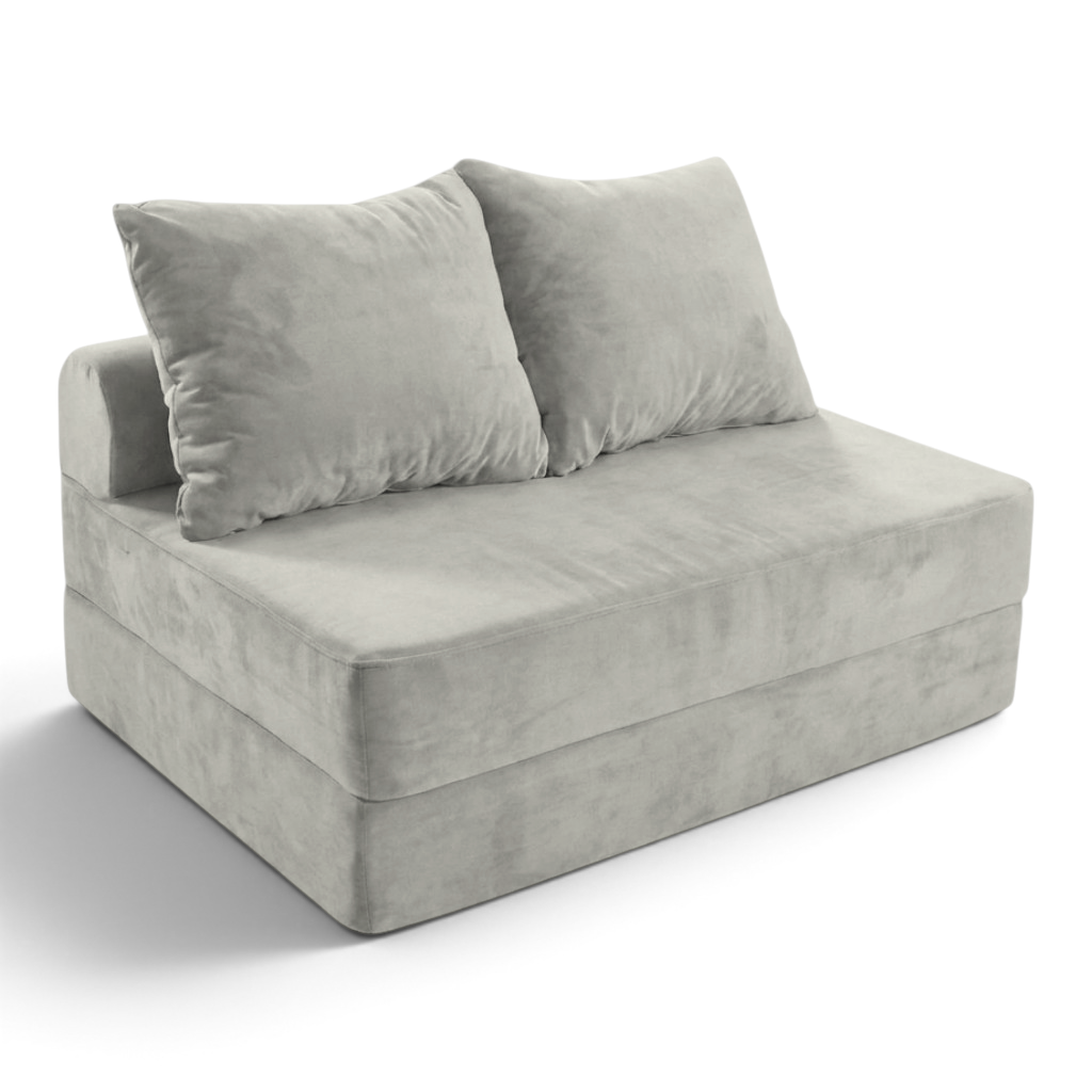 Sofá cama matrimonial Naap Concept de espuma gris con diseño modular suave y dos cojines de respaldo incluidos
