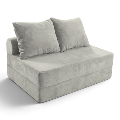 Sofá cama matrimonial Naap Concept de espuma gris con diseño modular suave y dos cojines de respaldo incluidos