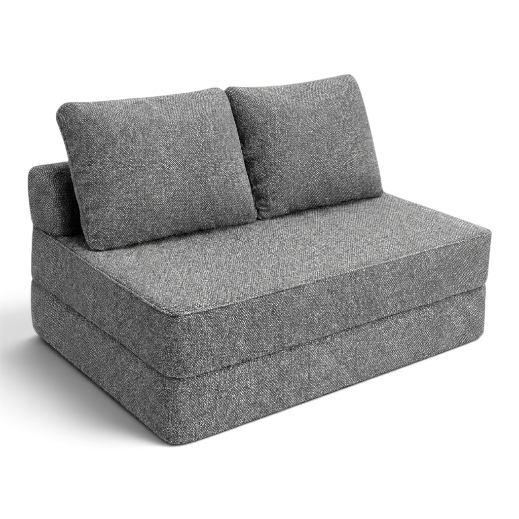 Sofá cama matrimonial Naap Concept de espuma gris con diseño modular, sin estructuras rígidas y acabado textil.