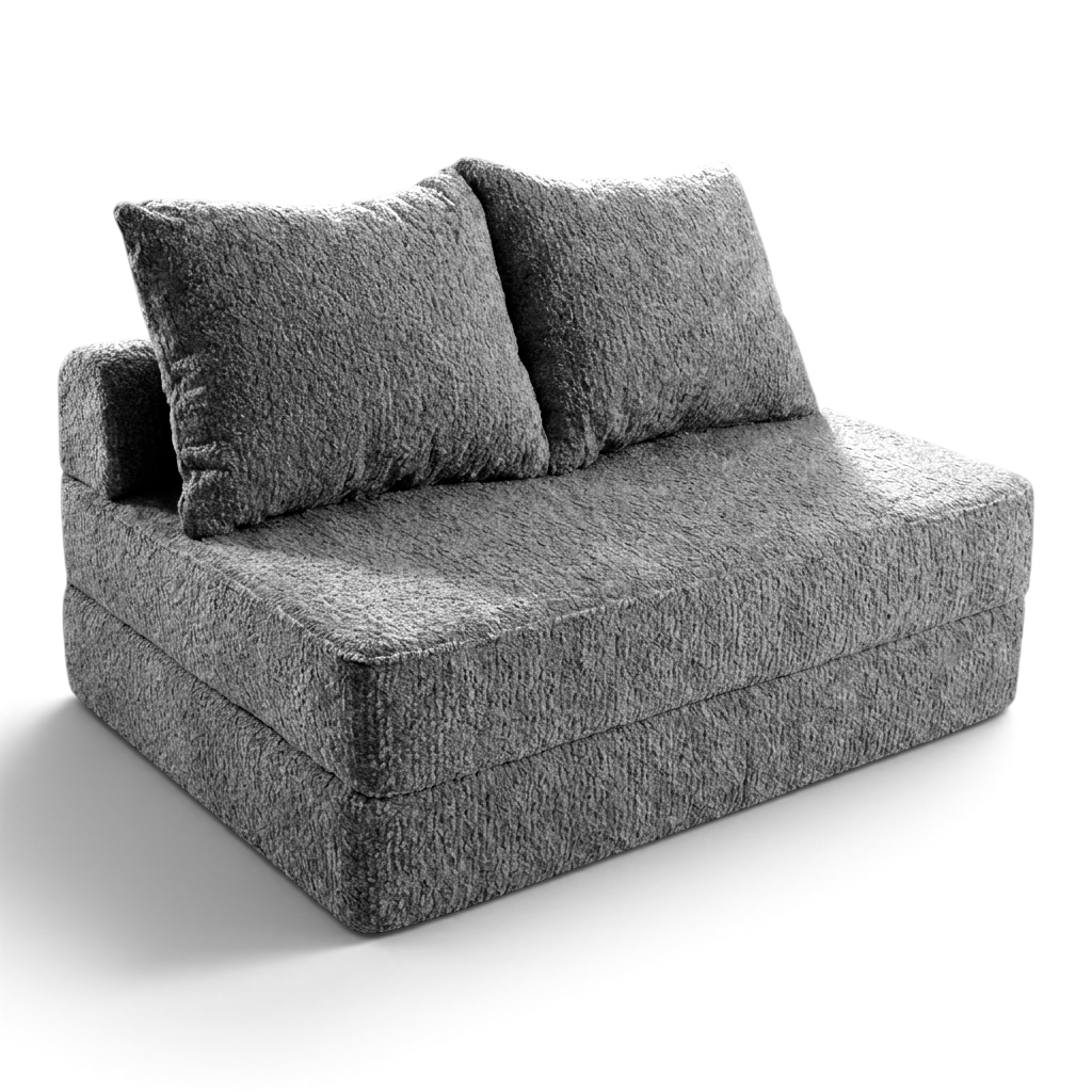 Sofá cama matrimonial Naap Concept de espuma gris con textura suave y diseño modular sin estructuras rígidas