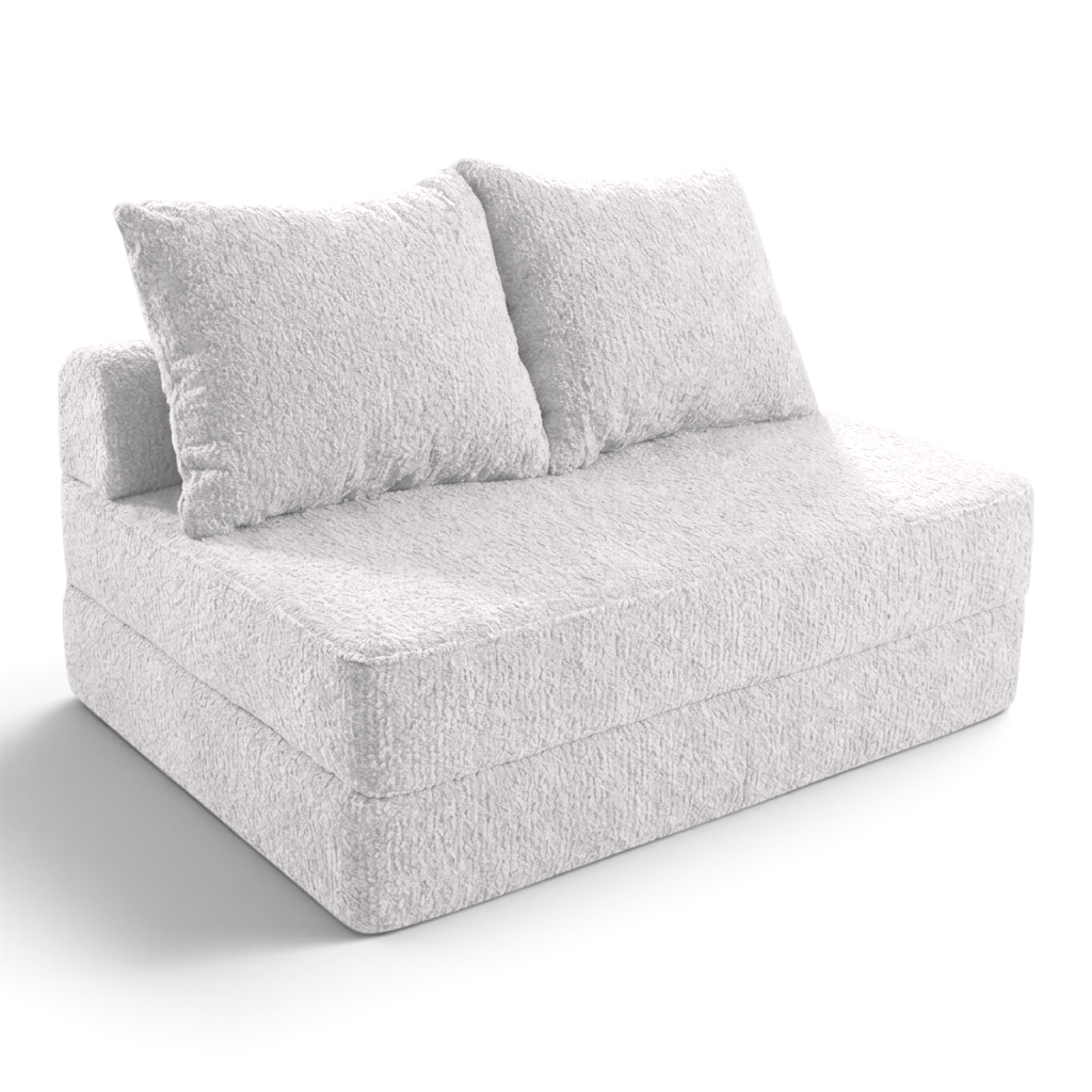 Sofá cama matrimonial Naap Concept de espuma blanca con textura suave y diseño modular sin estructuras rígidas