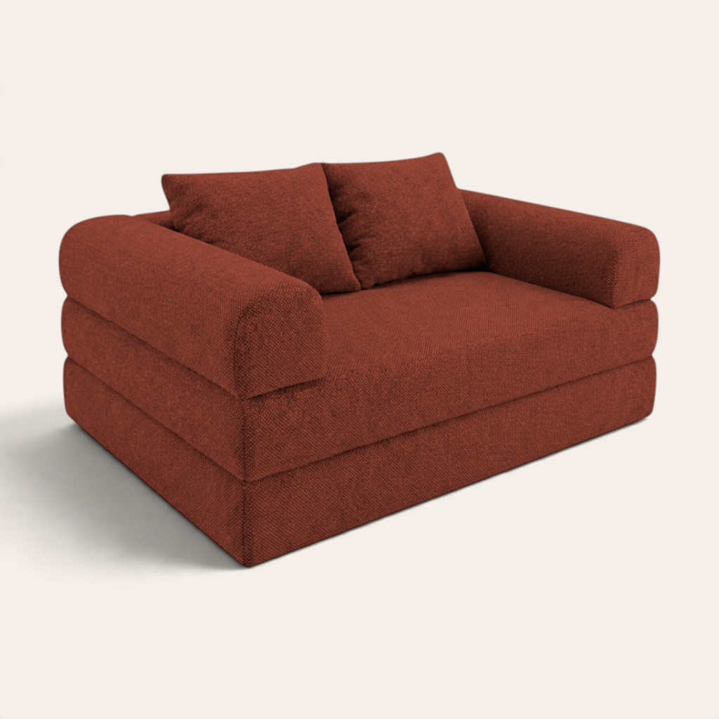 Sofá cama modular Naap Concept color terracota con diseño de espuma suave y brazos desmontables