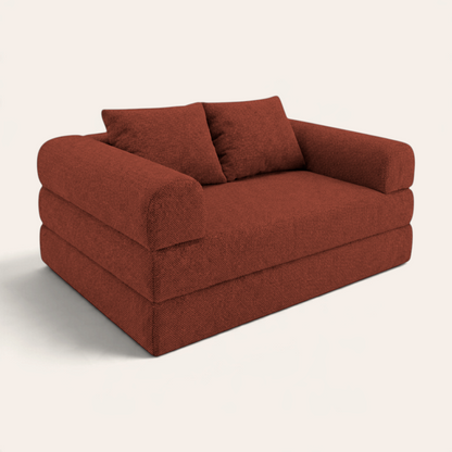 Sofá cama modular Naap Concept color terracota con diseño de espuma suave y brazos desmontables