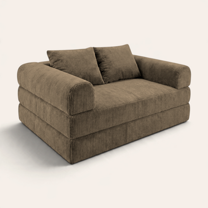 Sofá cama modular Naap Concept Teddy en tela de pana color café con diseño ergonómico y brazos desmontables