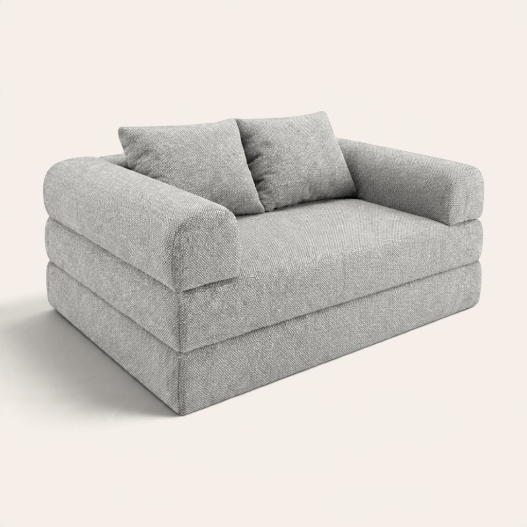 Sofá cama modular Naap Concept Teddy en color gris con diseño de espuma de alta densidad y cojines incluidos
