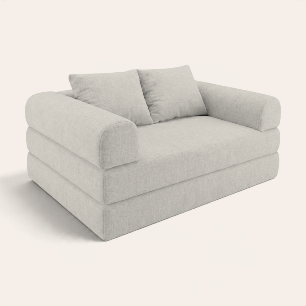 Sofá cama modular Naap Concept Teddy en color beige, fabricado en espuma de alta densidad con diseño ergonómico.