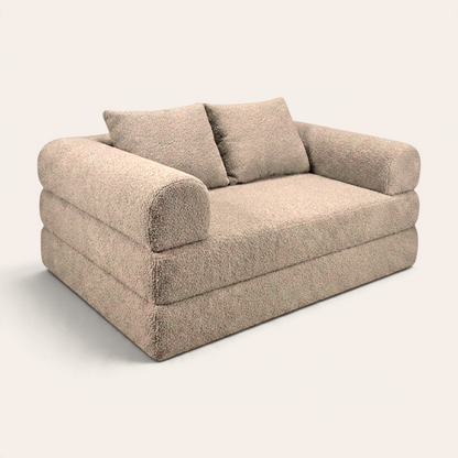 Sofá cama modular Naap Concept Teddy en tela tipo borrego color beige con diseño ergonómico y brazos desmontables
