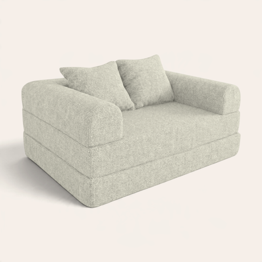 Sofá cama modular Naap Concept Teddy en color beige con textura suave y diseño sin esquinas duras