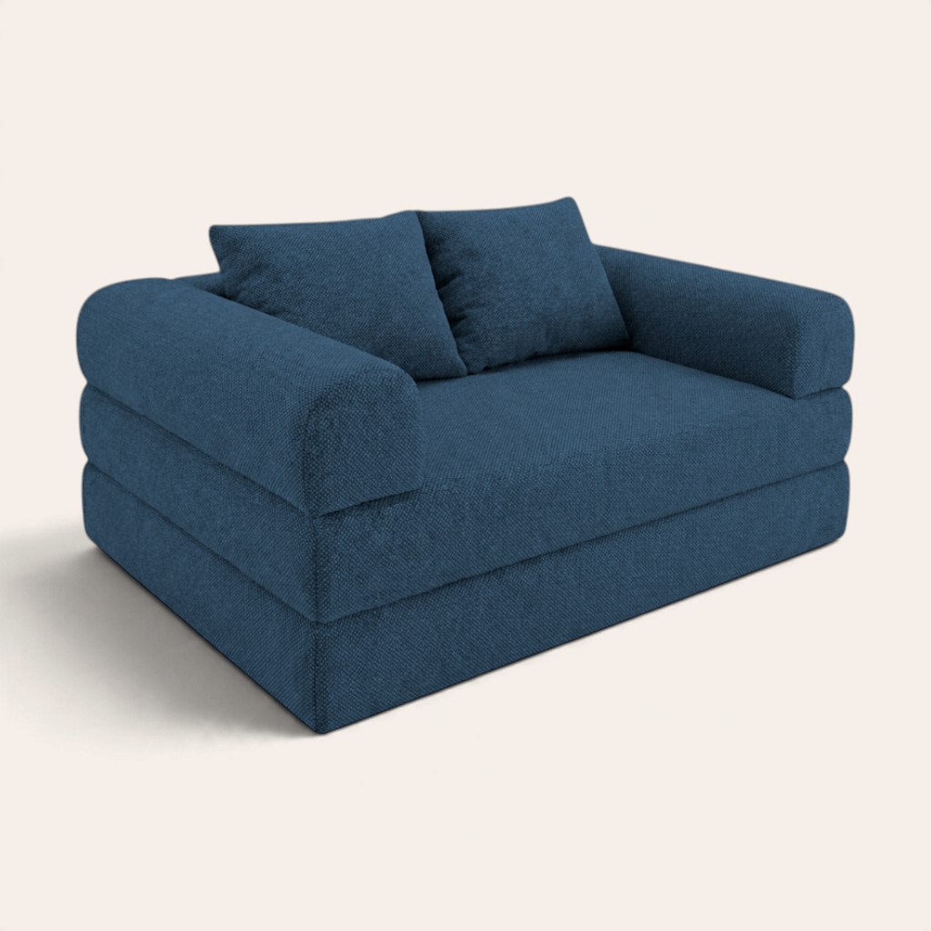 Sofá cama modular Naap Concept color azul de espuma de alta densidad con diseño versátil y brazos desmontables