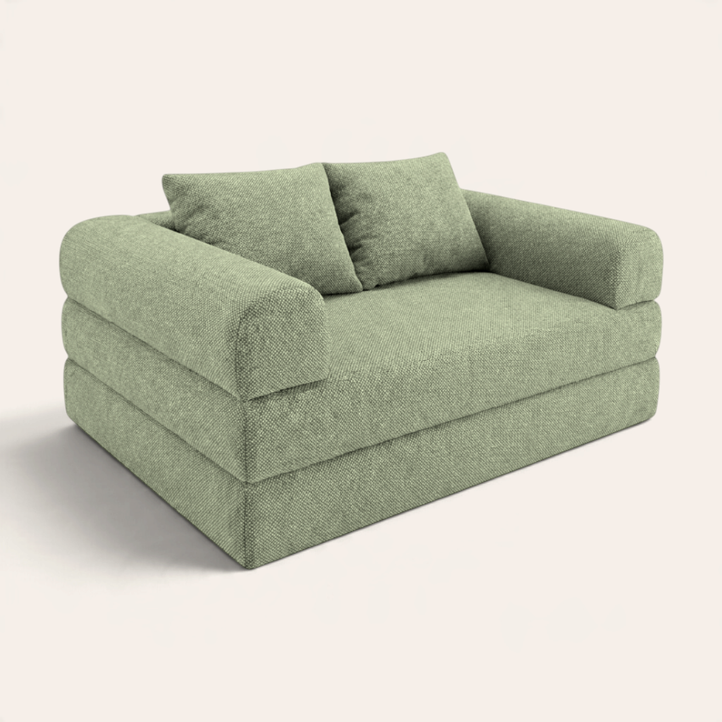 Sofá cama modular Naap Concept Teddy en color verde con diseño ergonómico de espuma y brazos desmontables