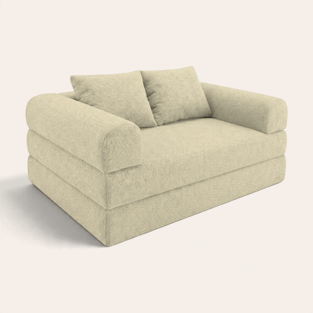 Sofá cama modular Naap Concept Teddy en color beige con diseño de espuma suave y brazos desmontables