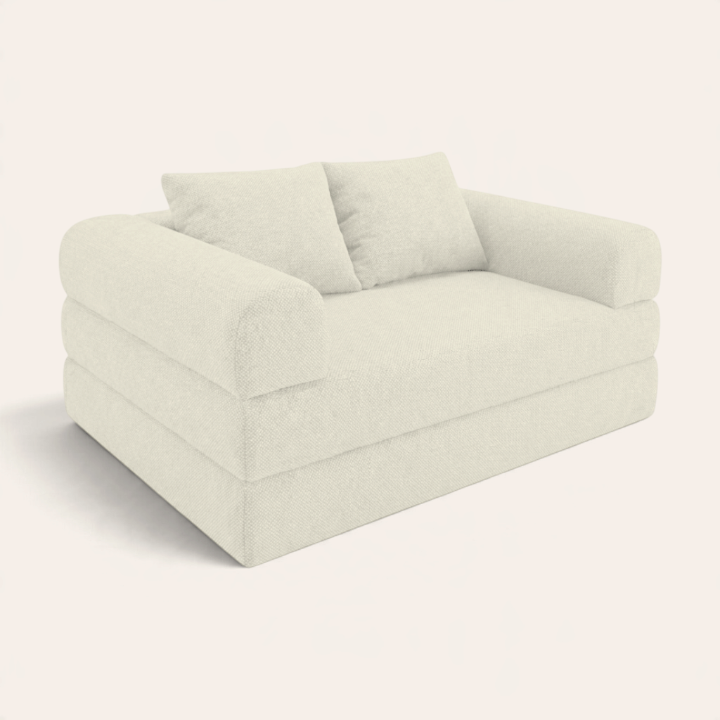 Sofá cama modular Naap Concept Teddy en color crema con diseño de espuma suave y brazos desmontables